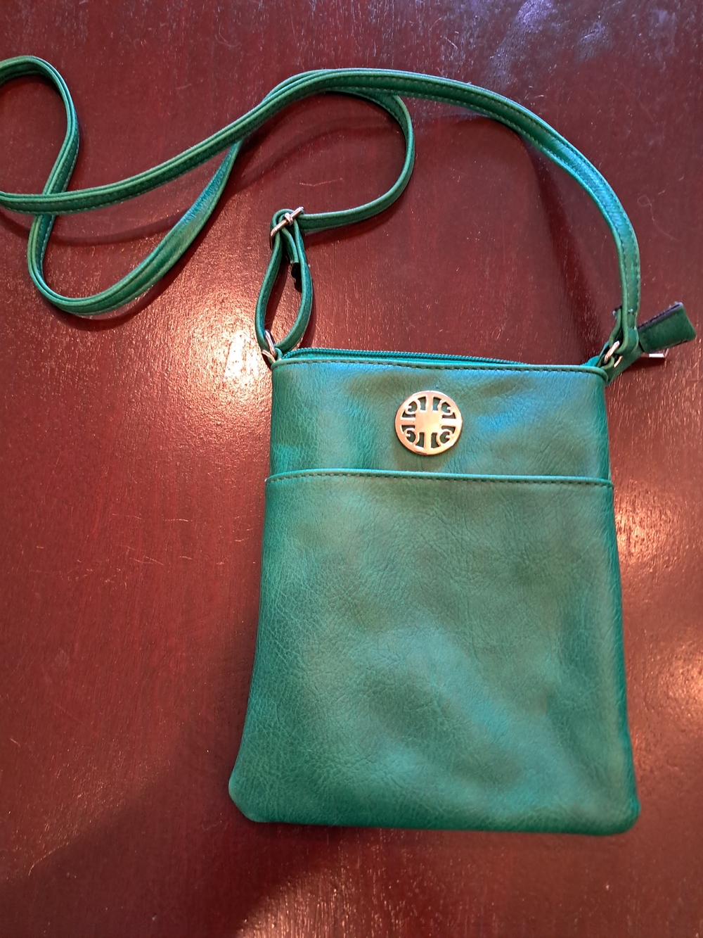 Source Unknown Teal Crossbody Bag with Gold Medallion
